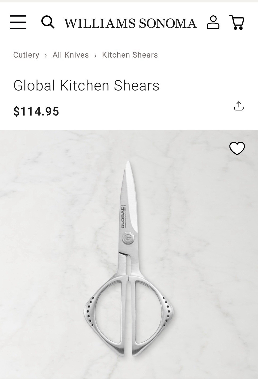 Global Stainless Steel Kitchen Shears 8.25in Cromova 18 Classic