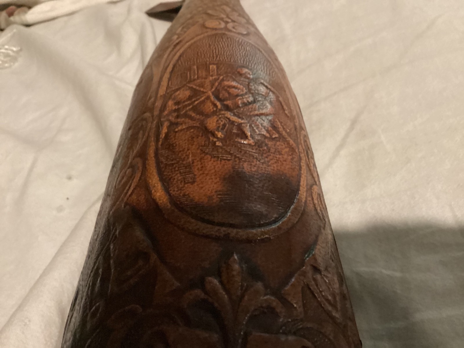 Vintage Beautiful Tooled Leather Conac Bottle