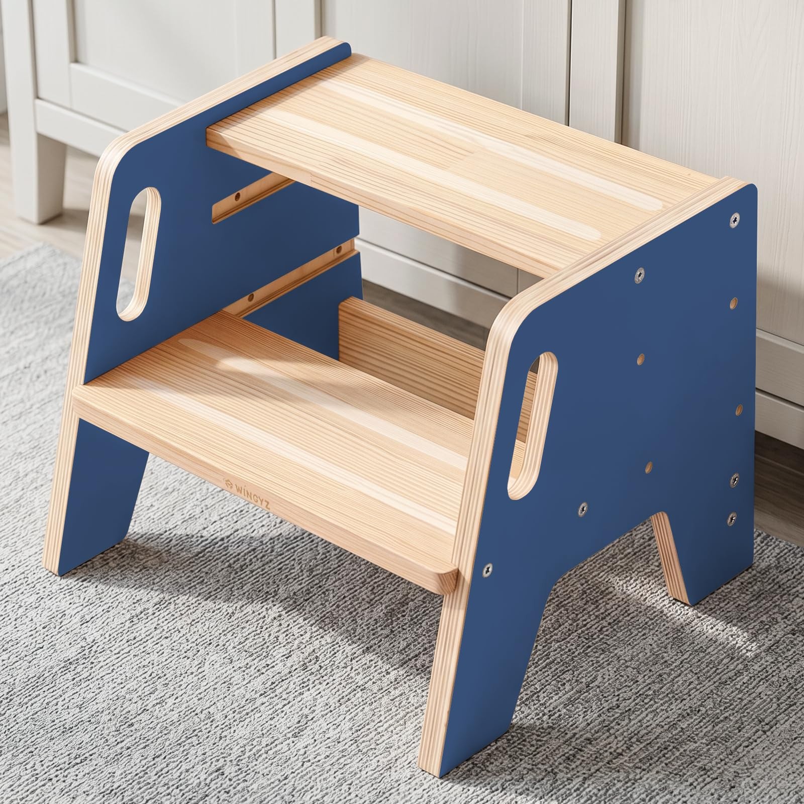 Toddler Step Stool, 3-Height Adjustable Wooden Stool for Kids, FSC & ASTM Bir...