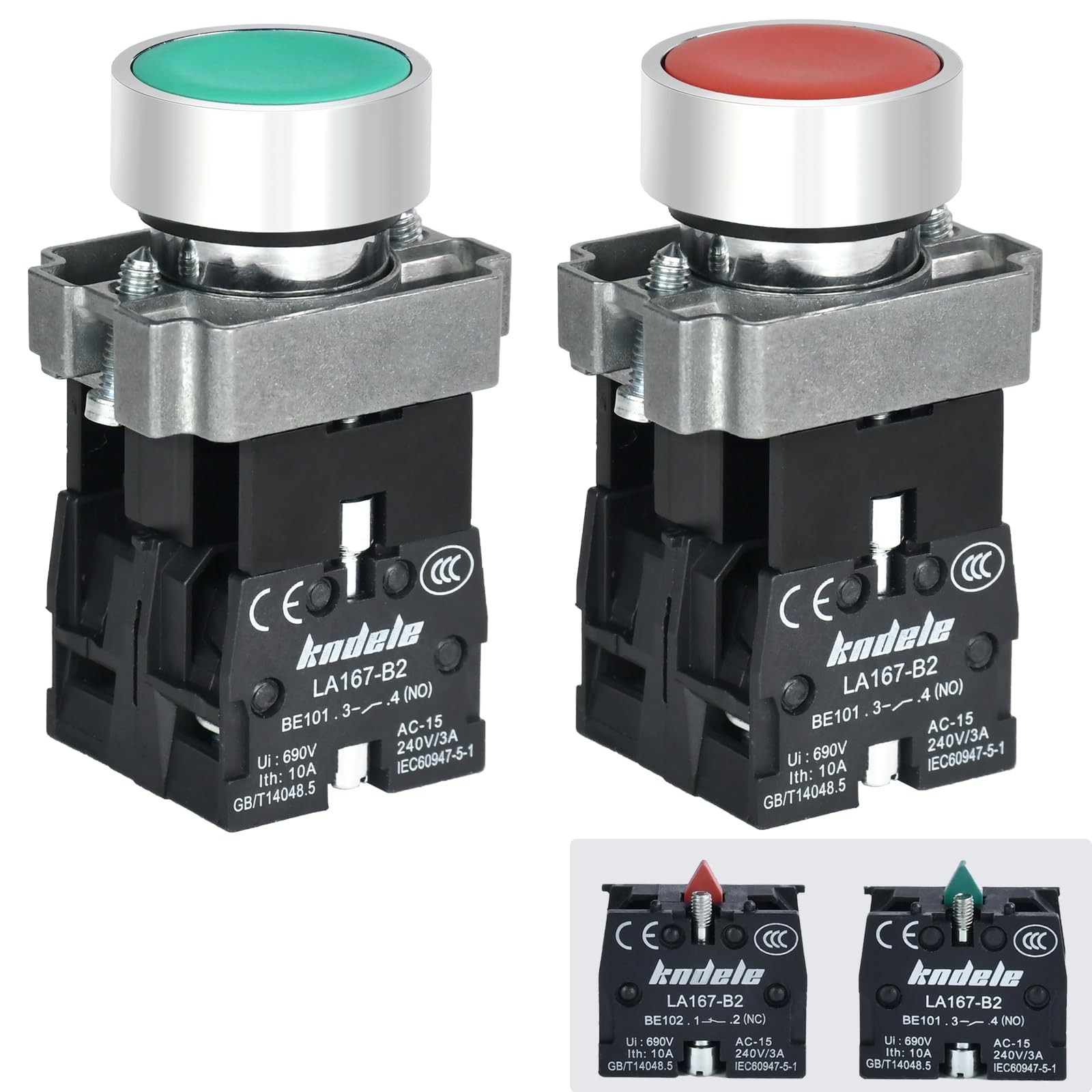 2 PCS 10A 22MM Latching Push Button Switch 1NO 1NC SPDT 660V AC Waterproof