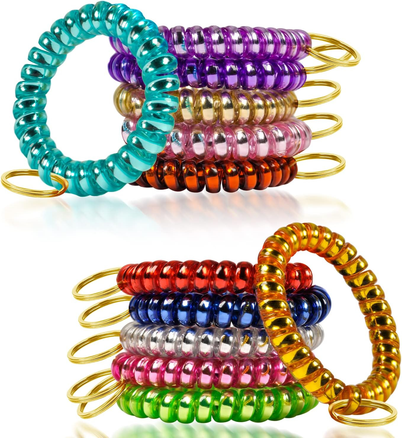 12 Colors Wrist Keychain Plastic Spring Flexible Spiral Wrist Coil Stretchable W