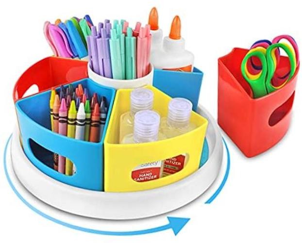 - Rotating Art Supply Organizer for Kids Desk, Caddy Organizer, Lazy Susan