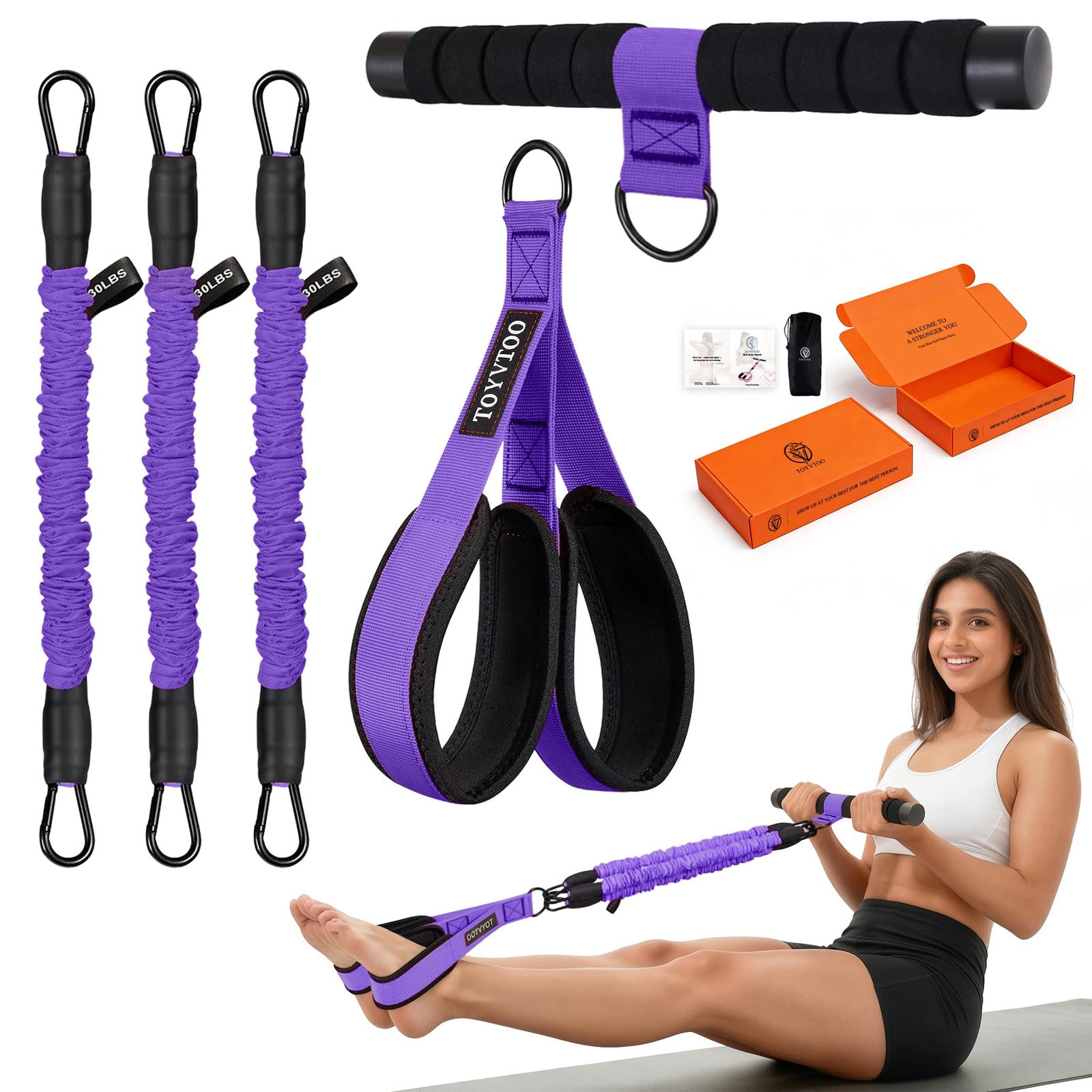 90LBS Adjustable Pedal Resistance Band with Handle, 3-Tube Pedal Puller Resis...