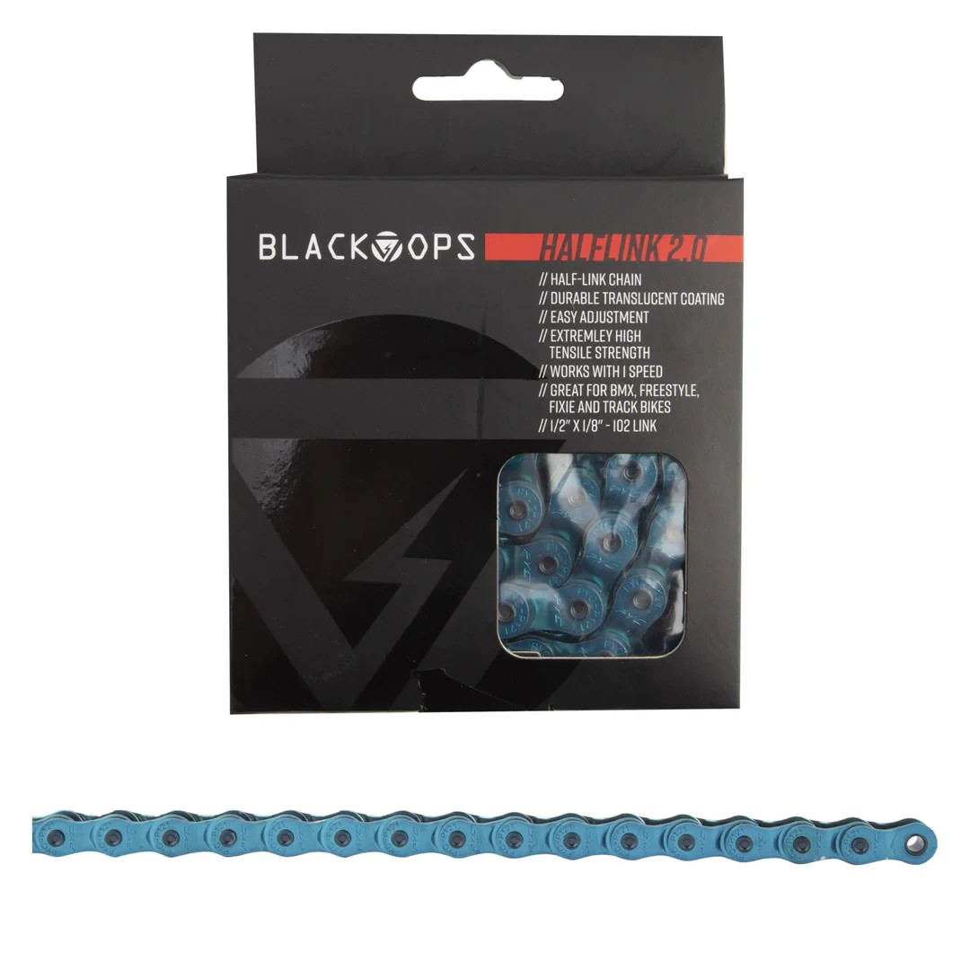 Black Ops Half Link 2.0 Translucent Blue Solid Pin BMX Chain 1/2 x 1/8 102 Links