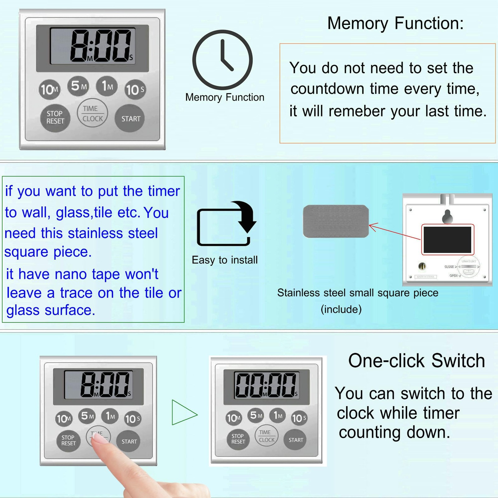 Digital Timer Waterproof Shower Timer Shower Clock Bathroom Kitchen Timer wit...