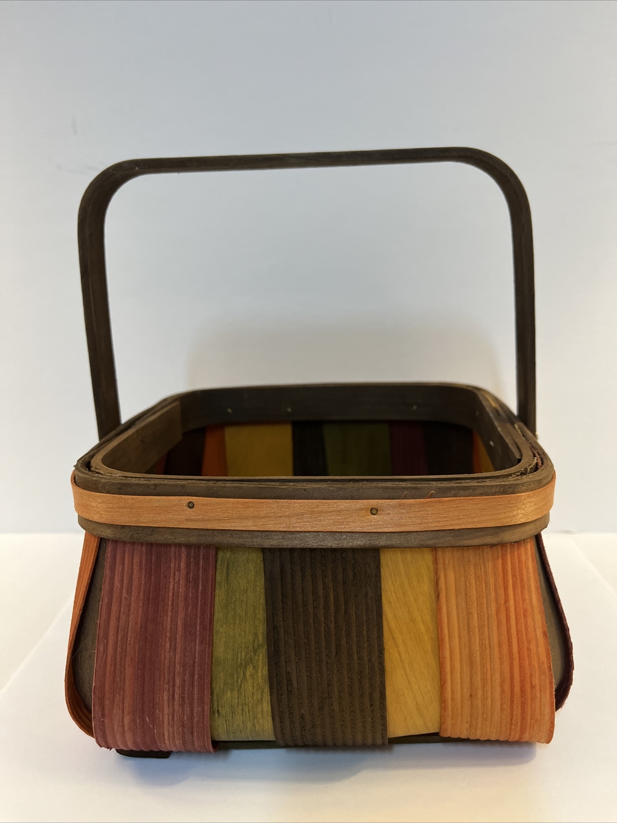 Multicolor Split Wood Square Basket With Handle