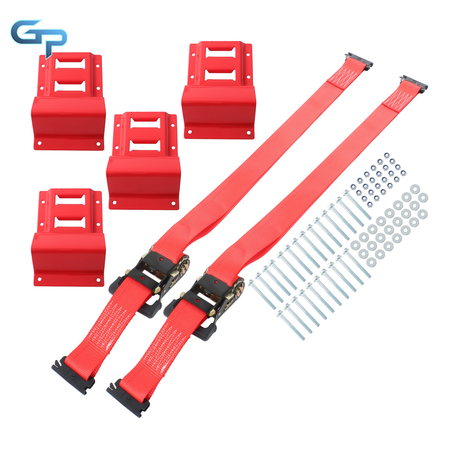Tie Down Kit (2) Heavy Duty Trailer Tire Ratchet Straps (4) Wheel Chocks