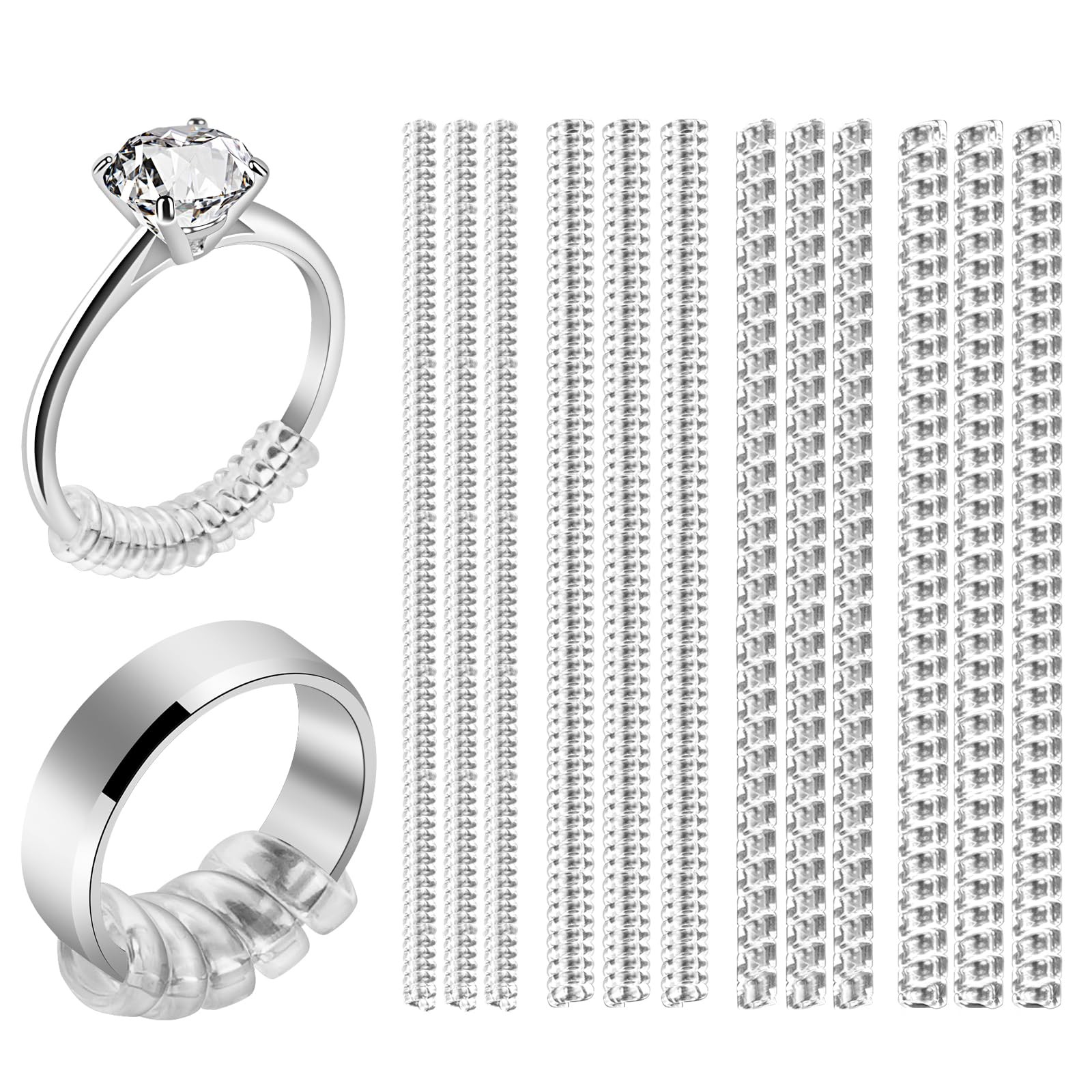 Ring Sizer Adjuster for Loose Rings, 12 Pack 4 Sizes Invisible Clear Silicone...