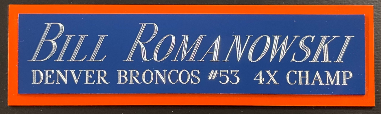 BILL ROMANOWSKI BRONCOS NAMEPLATE AUTOGRAPH SIGNED FOOTBALL JERSEY PHOTO HELMET