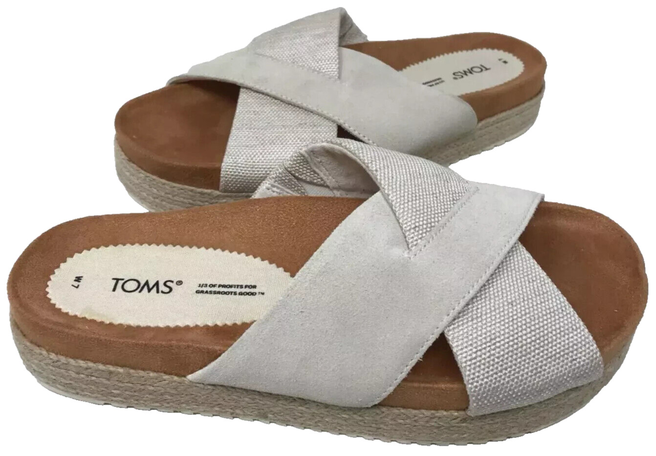 Toms Women's Paloma Egret Slip On Criss Cross Dress Sandals Natural Size:6 151Q