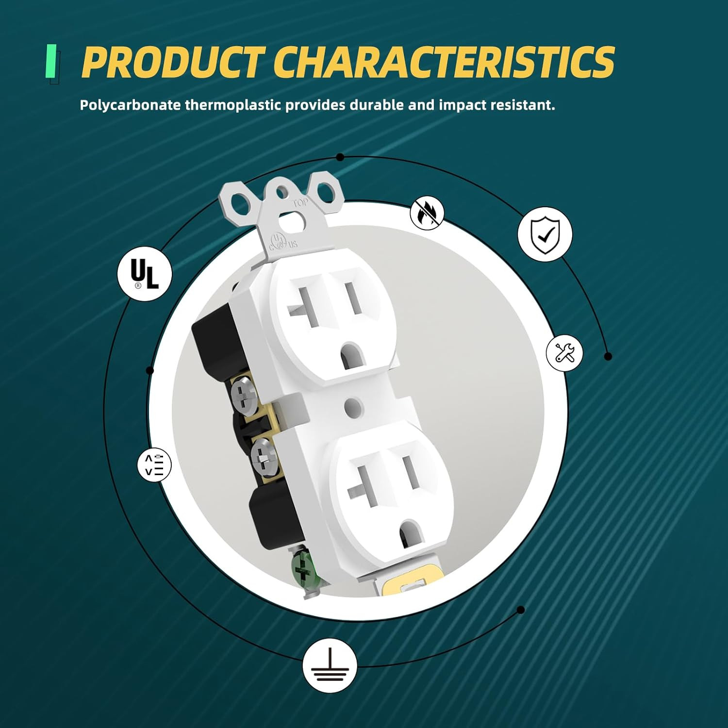Duplex Electrical Outlets, 20 Amp, UL Listed, 10 Pack, White, Non-Tamper Resista