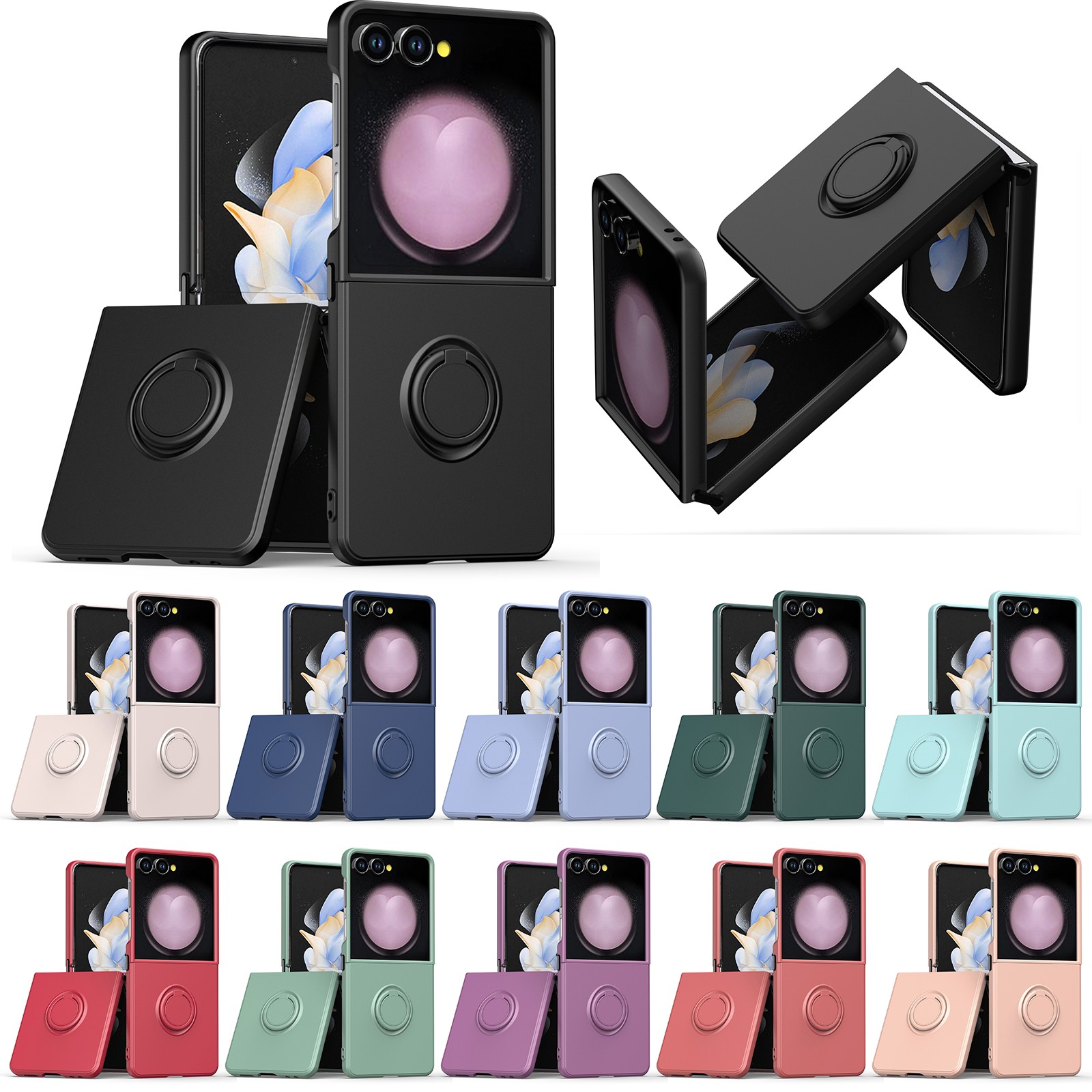 For Samsung Galaxy Z Flip 7 6 5 4 3 Ring Holder Silicone Rubber Bumper Slim Case