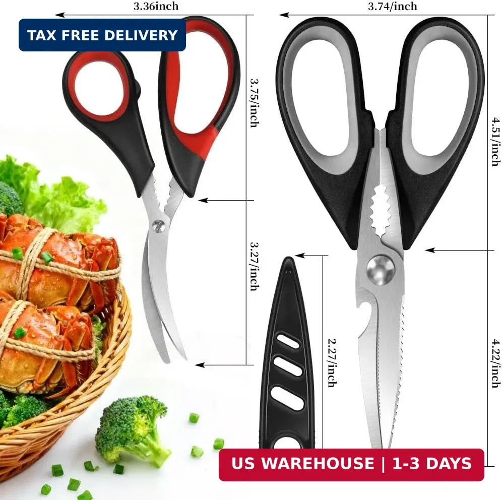 All Purpose Kitchen Shears with Protective Sheath, Heavy Duty 3 Pack Kitchen Sci