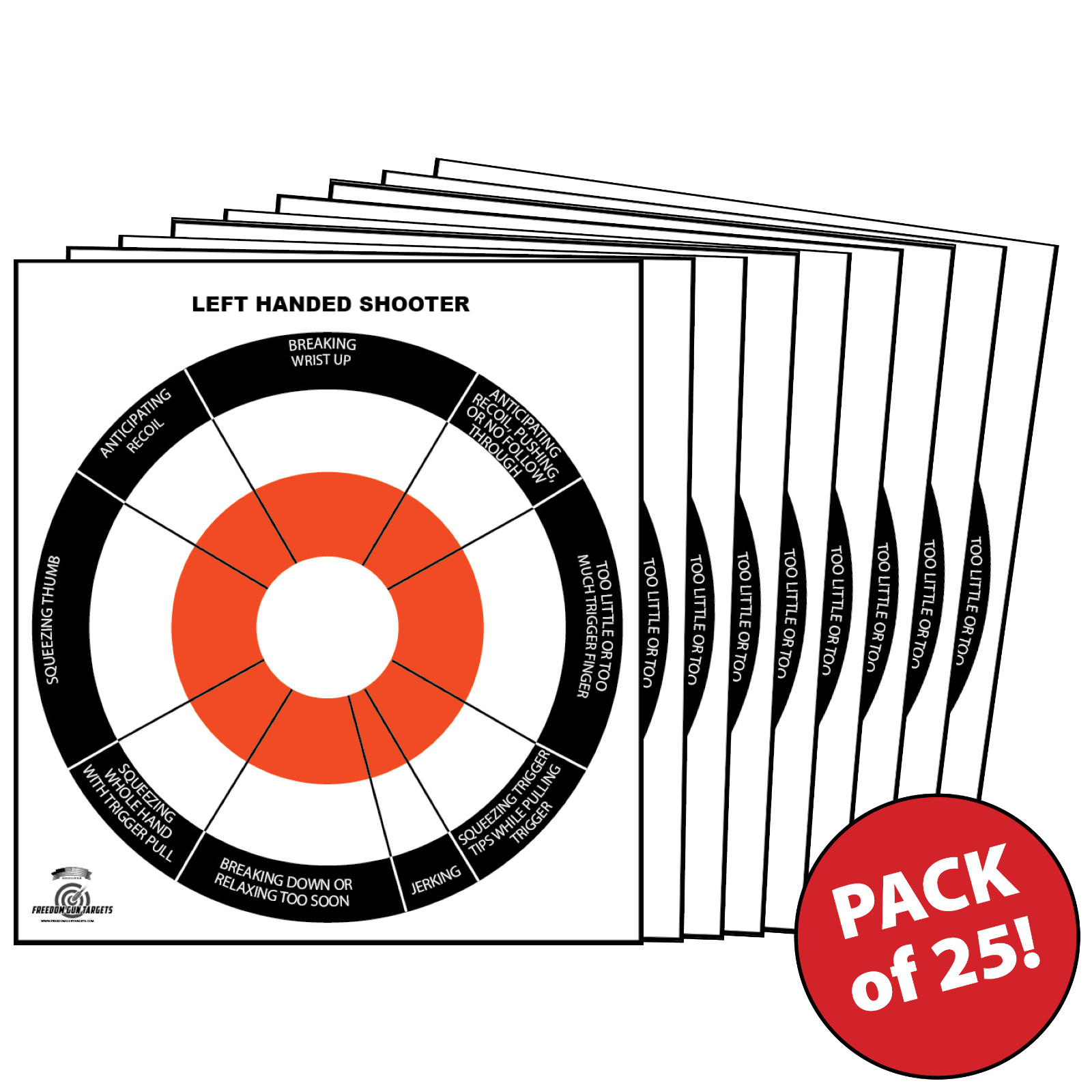 25 Paper Shooting Targets for Gun Range Pistol Rifle Left Handgun Trainer 11x12