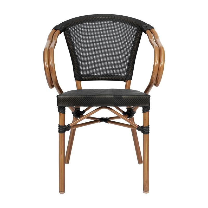 2 PACK Bistro Style Black Dining Arm Chair With Bamboo Aluminum Frame