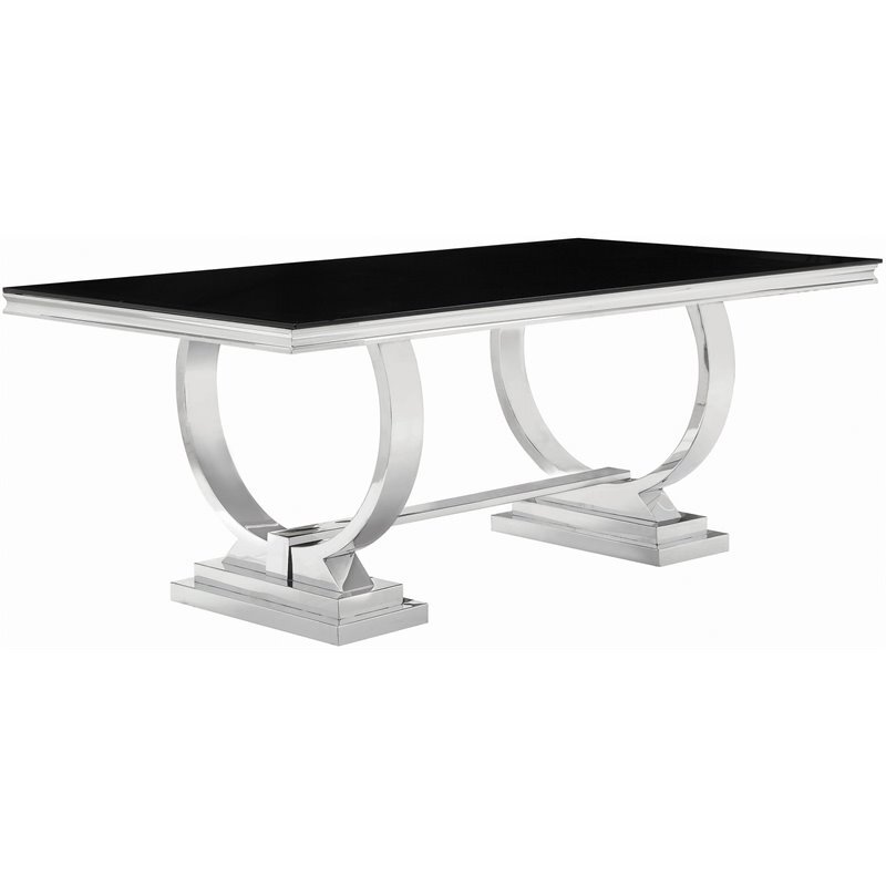 Coaster Rectangular Glass Dining Table with Swooping Double-Hoop in Black