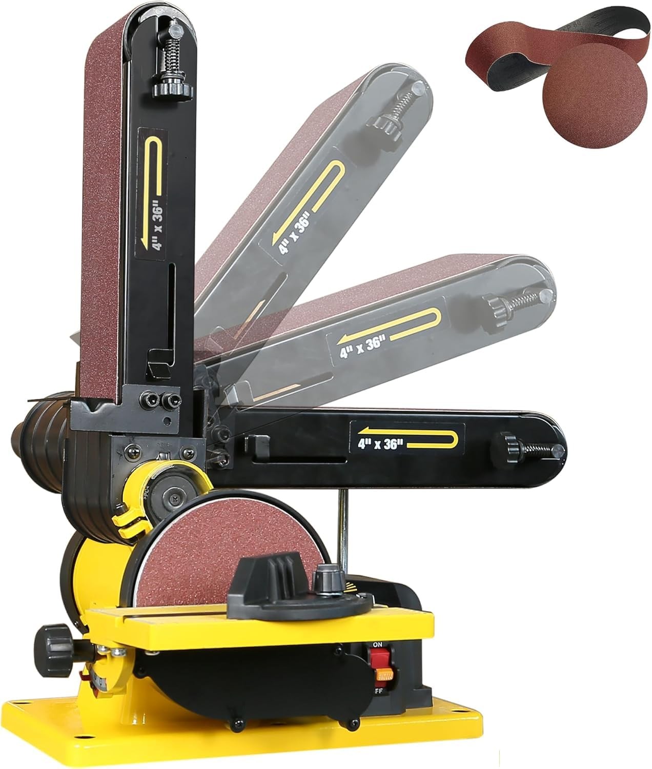 Woodskil 4.3A Belt Sander, 4x36in Belt & 6in Disc, Double Dust Exhaust