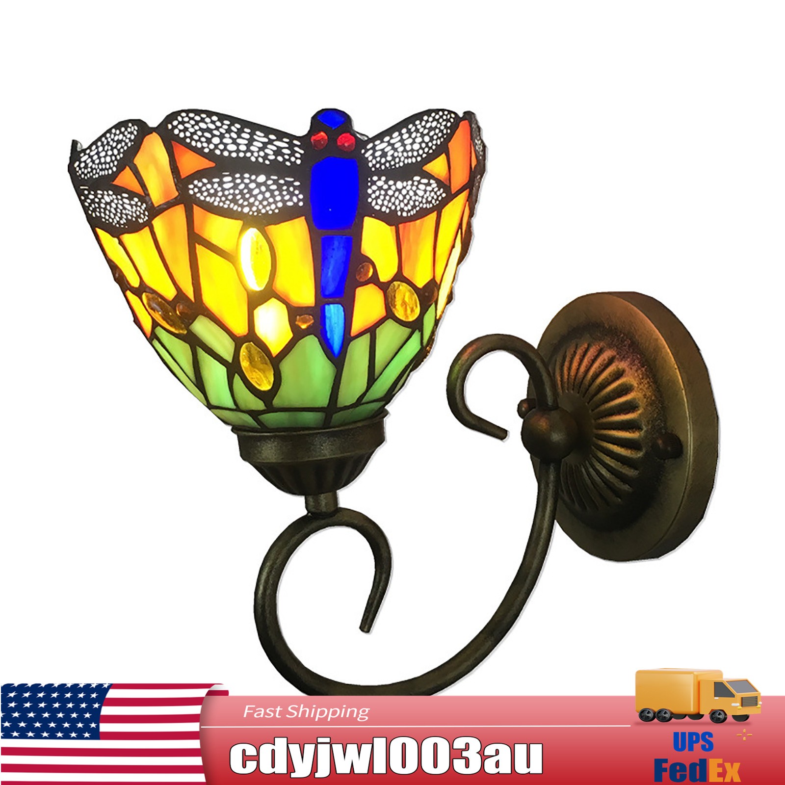 Sconce Tiffany Style Wall Light Fixture Stained Glass Wall Lamp Dragonfly E27