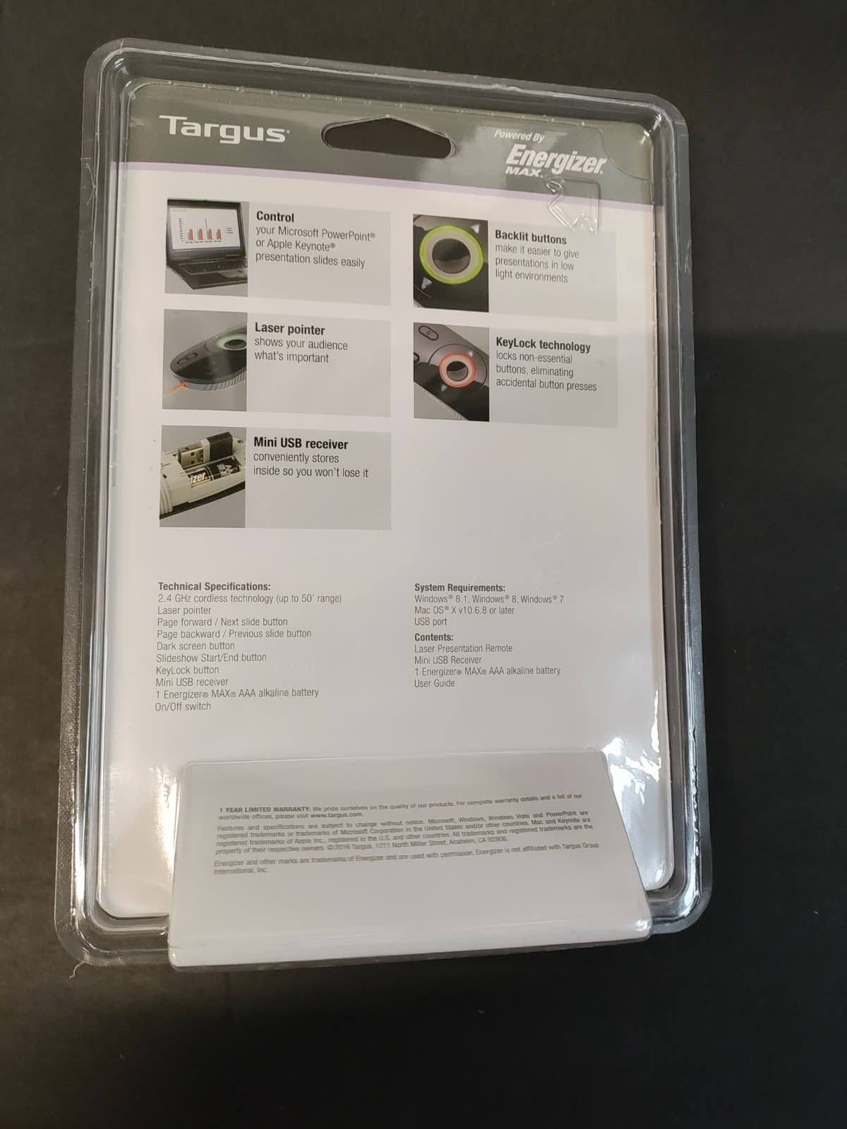 Targus Laser Presentation Remote w/ Laser Pointer & USB Receiver (9A/B2) A