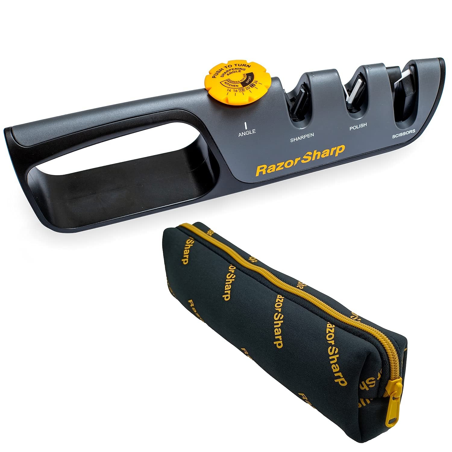 RazorSharp™ Knife & Scissor Sharpener | Adjustable 6x18, Grey, Black, Yellow