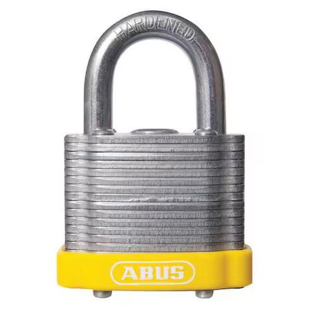 Abus 19341 Keyed Padlock, Open, Rectangular Steel Body, Hardened Steel Shackle,