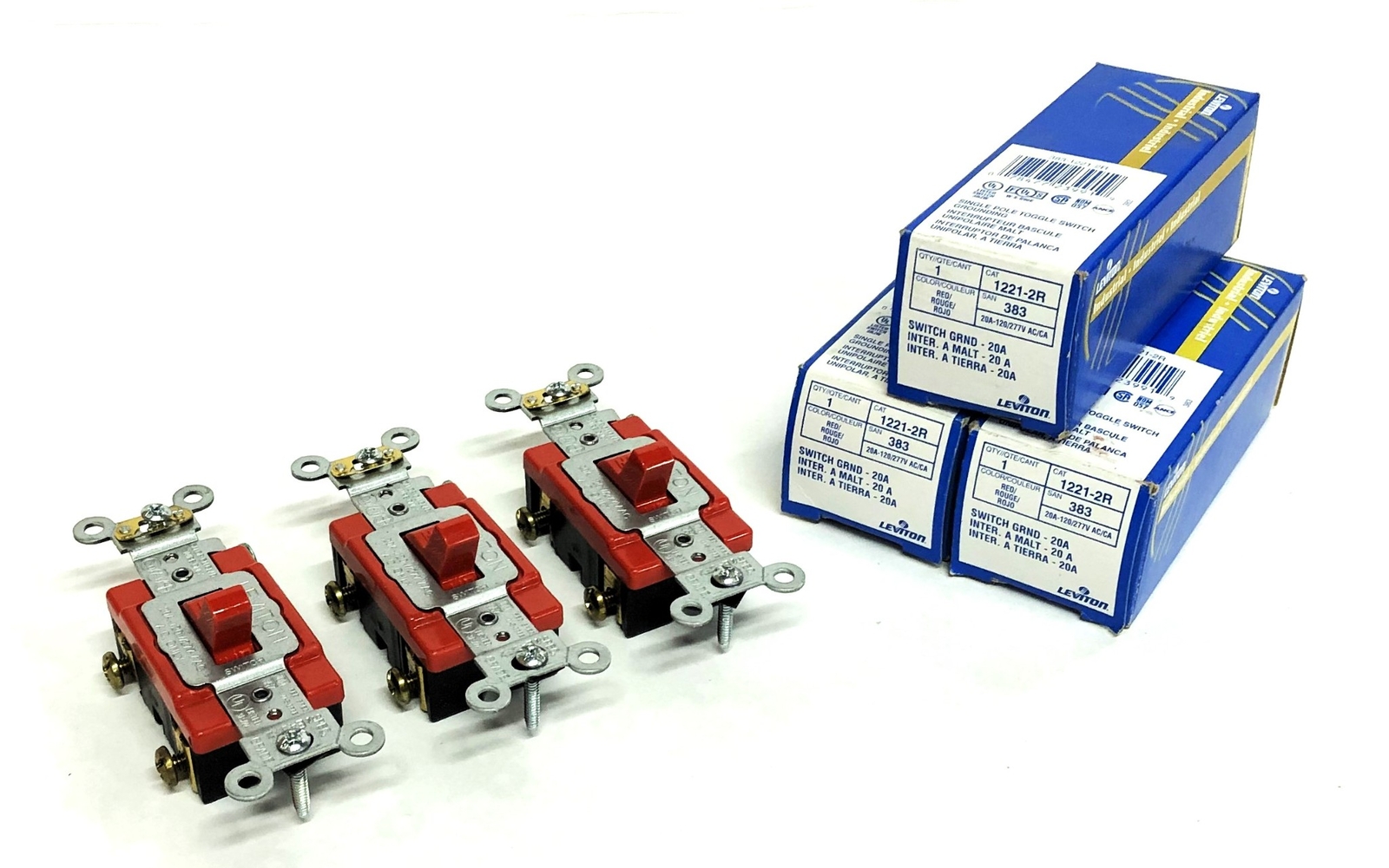 Leviton 20A 120/277V AC/DC Red Toggle Switch 1221-2R [Lot of 3] NOS