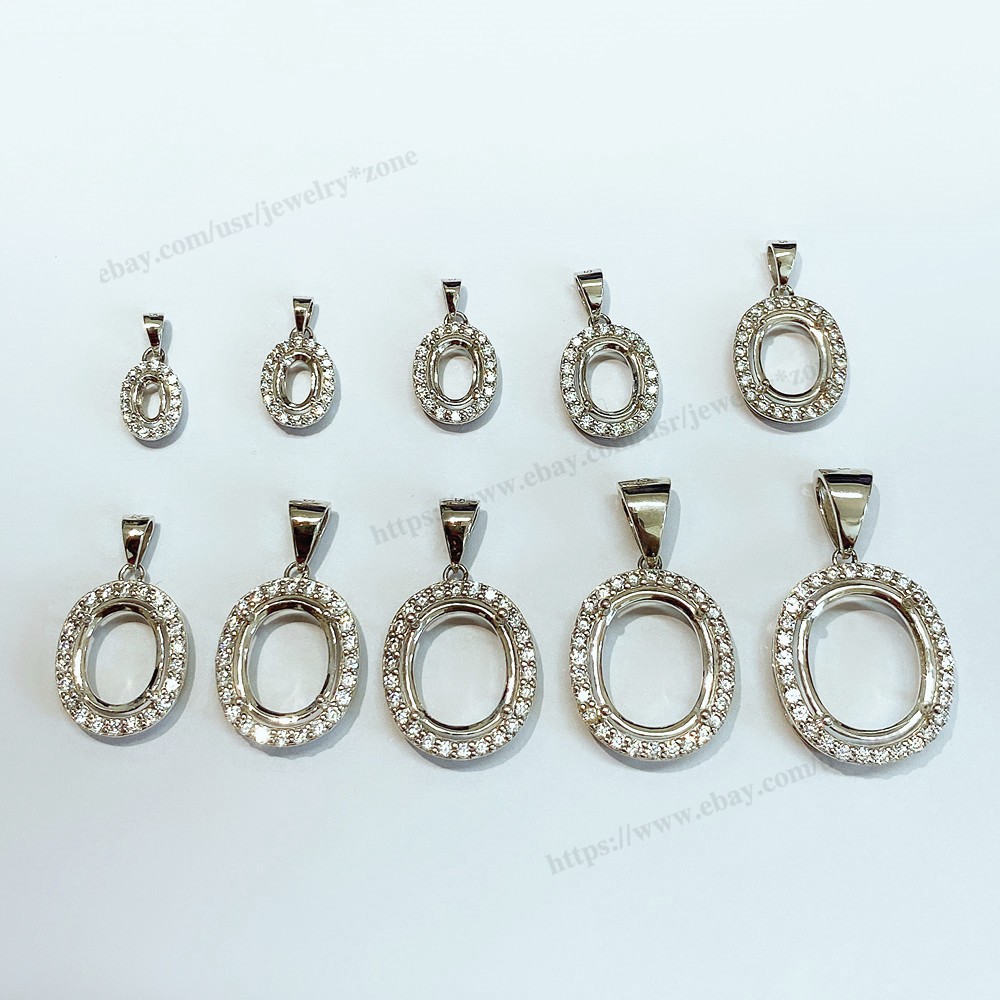 Pre Notched Sterling Silver Oval 5x3mm to 14x12mm Settings Pendant Dangl 4 Prong