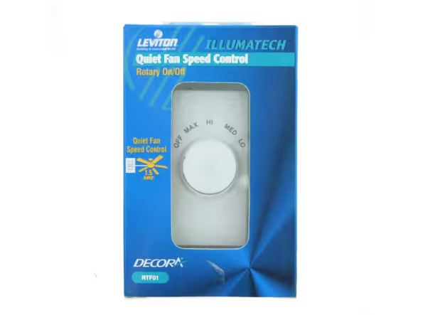 Leviton IllumaTech RTF01-10Z Quiet Step Rotary Fan Speed Control, Single Pole