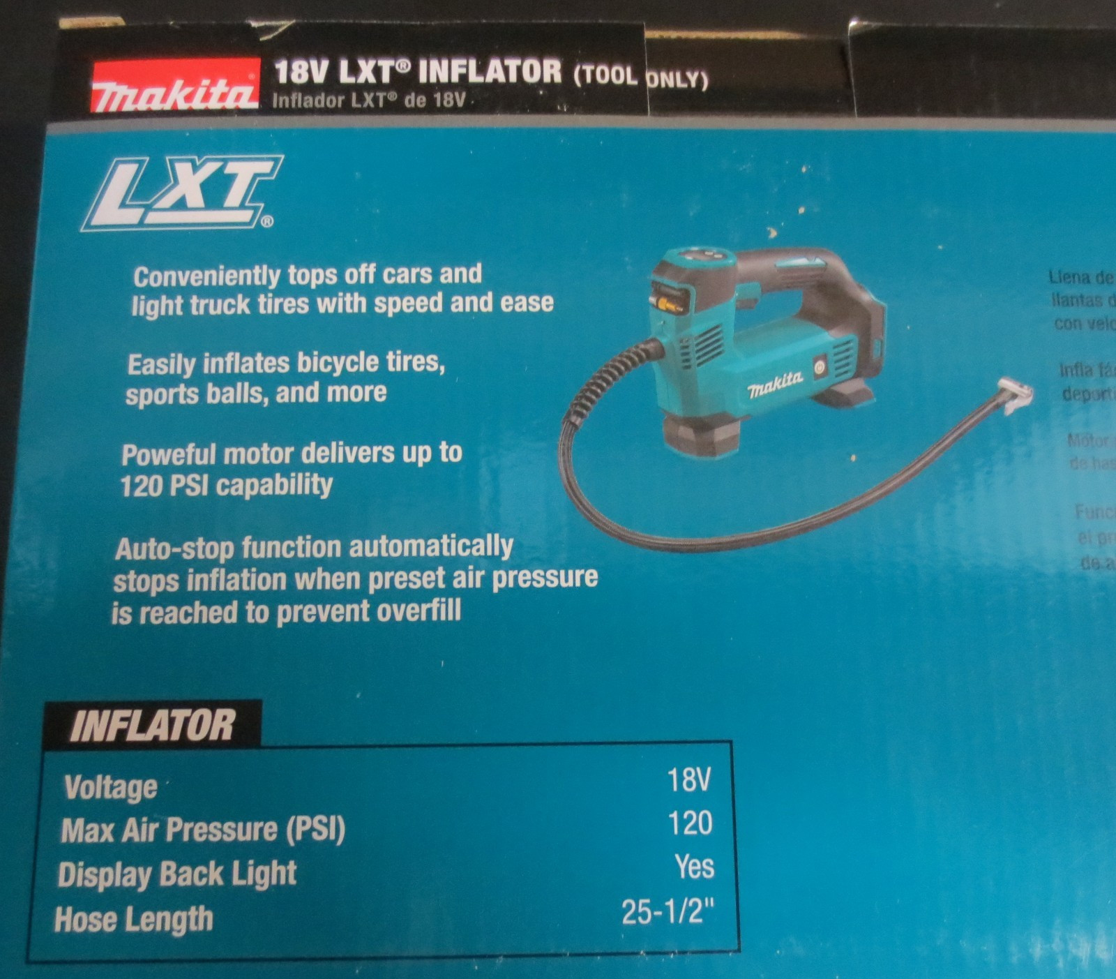 Makita DMP180ZX 18V LXT Lithium-Ion Cordless Inflator, Battery Powered Tool Only