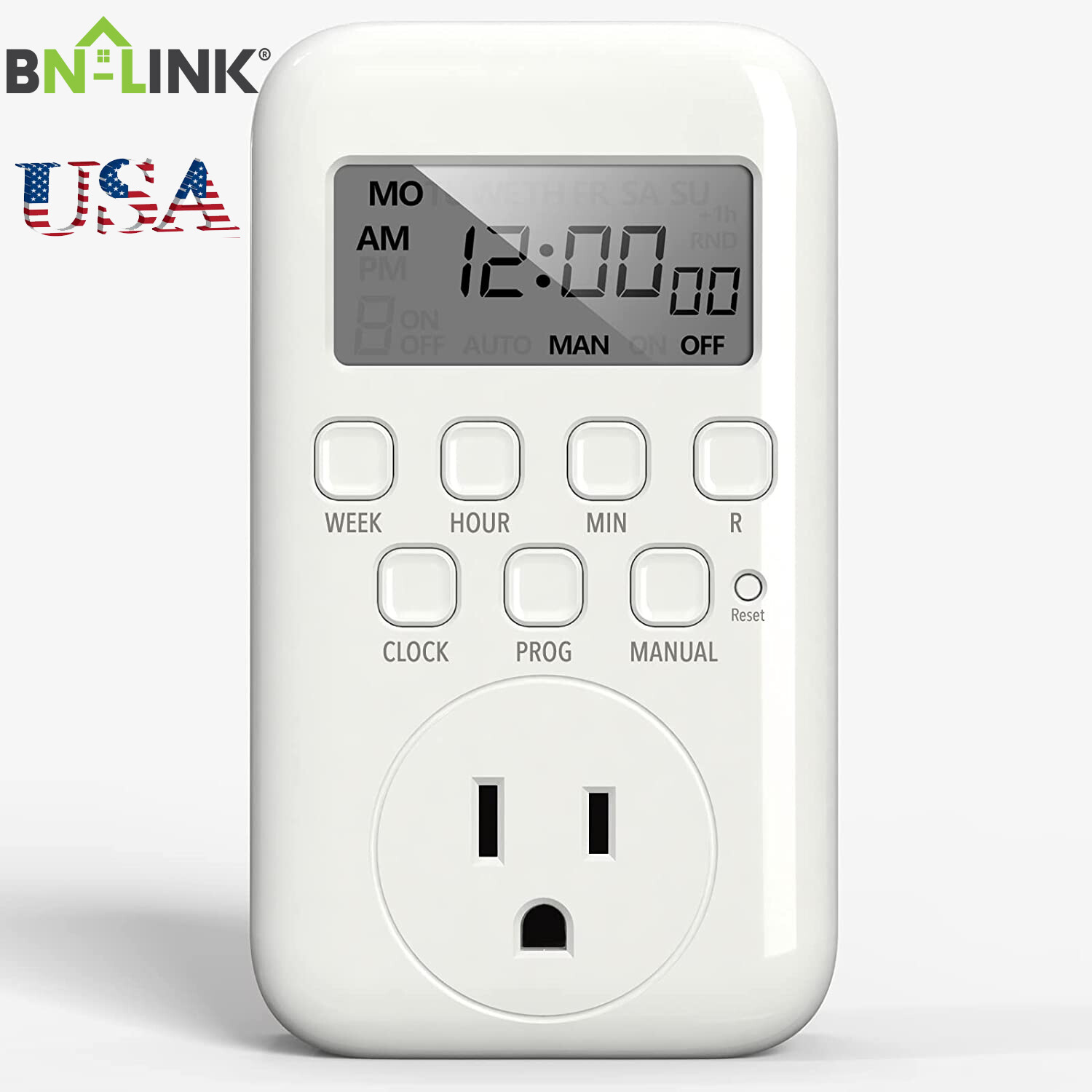 BN-LINK 15A 125V LCD Display in Programmable Digital Timer Weekly Switch Outlet