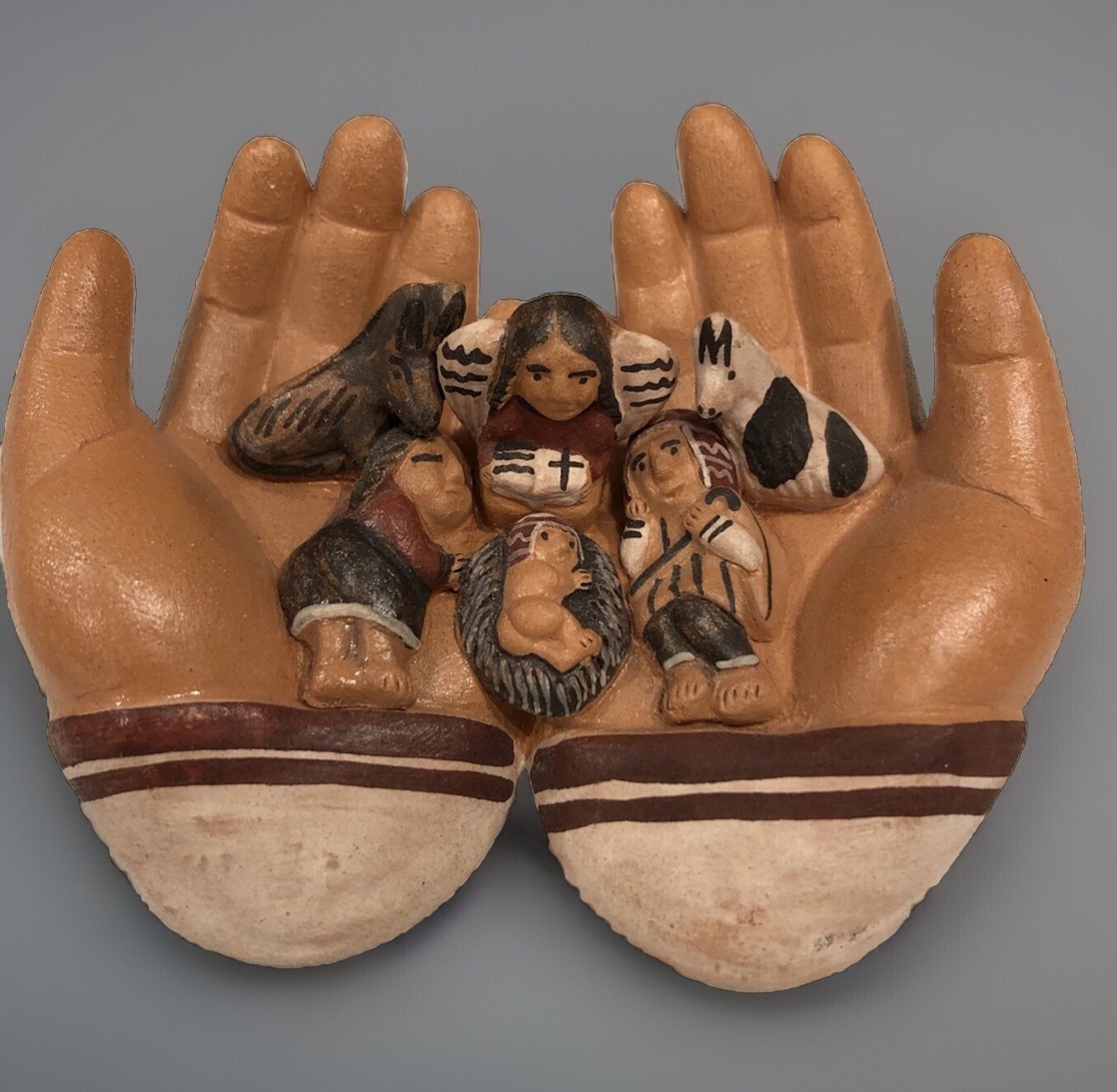 Nativity Scene Peruvian Ceramic Cupped Hands Handmade