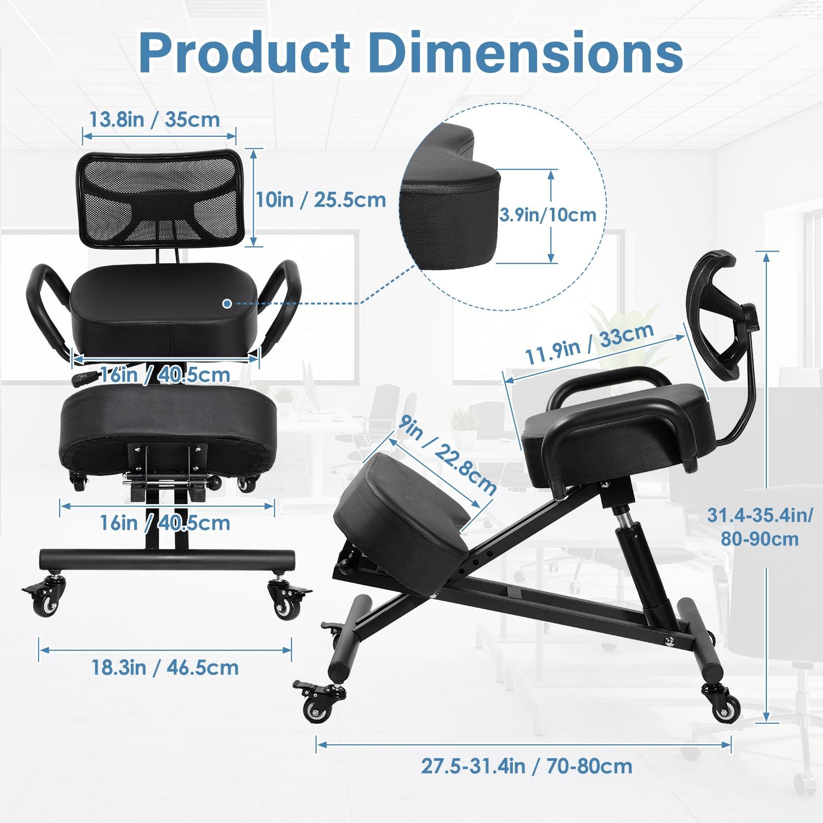Ergonomic Kneeling Chair Adjustable Stool Upright Back Postures Home Office
