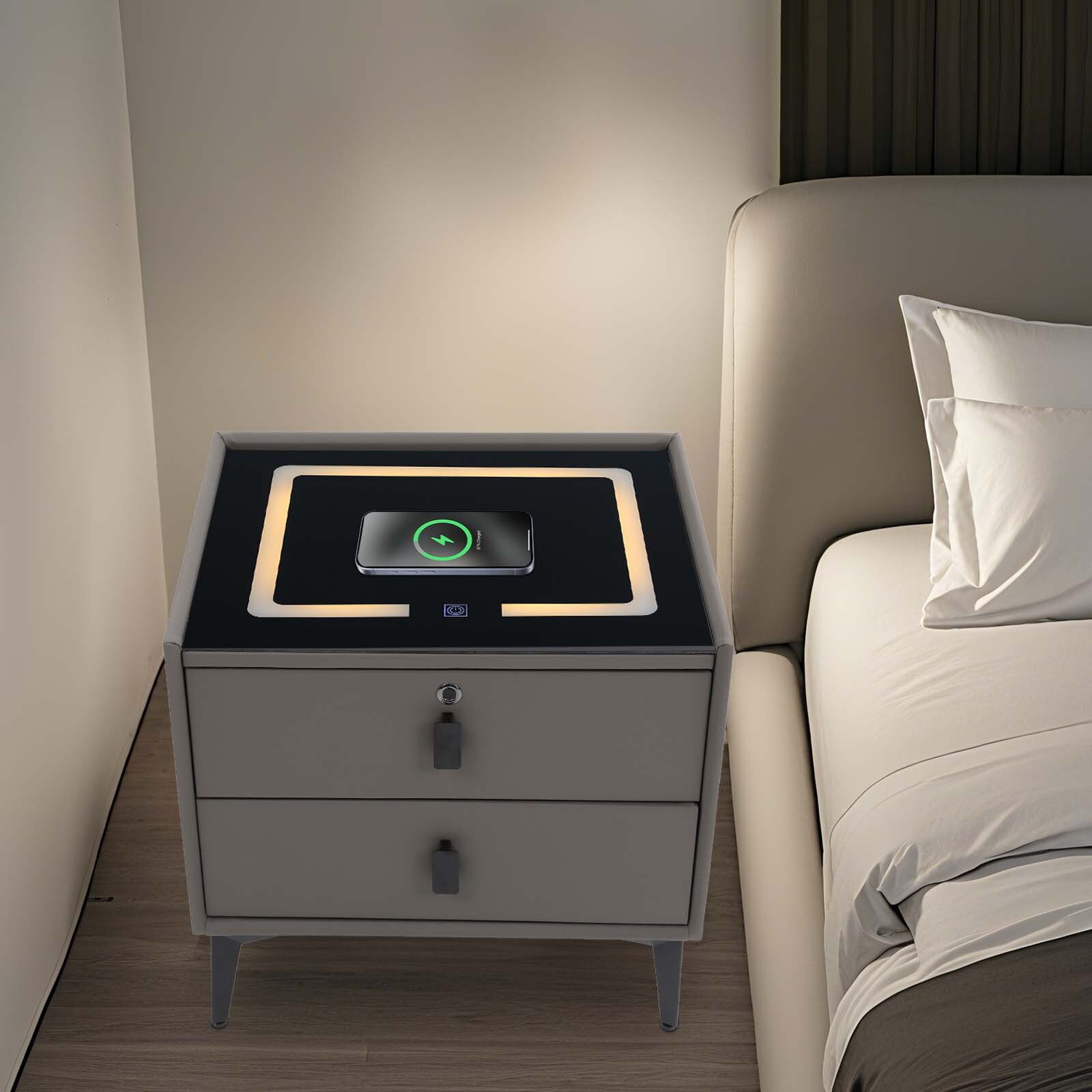 Bluetooth Speaker Smart Bedside Table With Light USB& Wireless Charging Modern