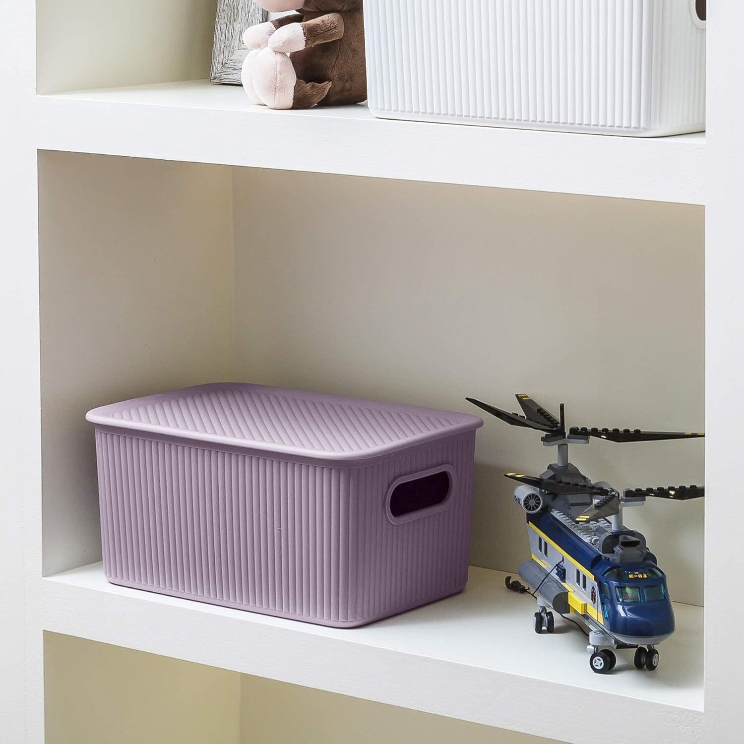 Superio 5L Small Ribbed Storage Bin- Plastic Storage Bin (1 Pack, Lilac)