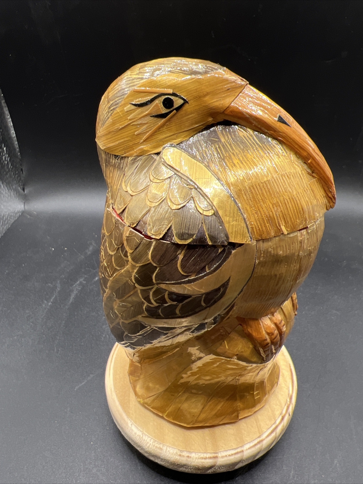 Hand Carved Eagle On Log Lined Trinket Box