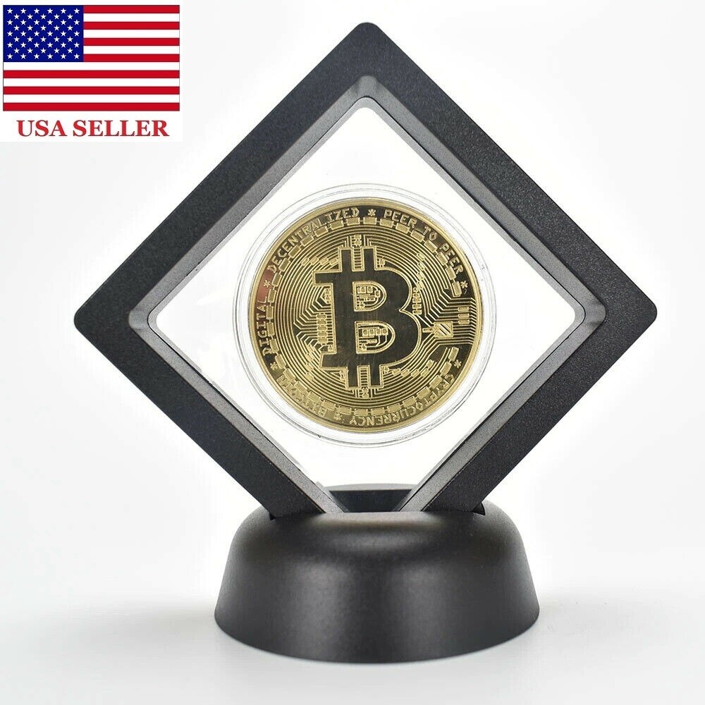 Bitcoin Gold Plated Crypto Coin With Stand Beautiful Display - New