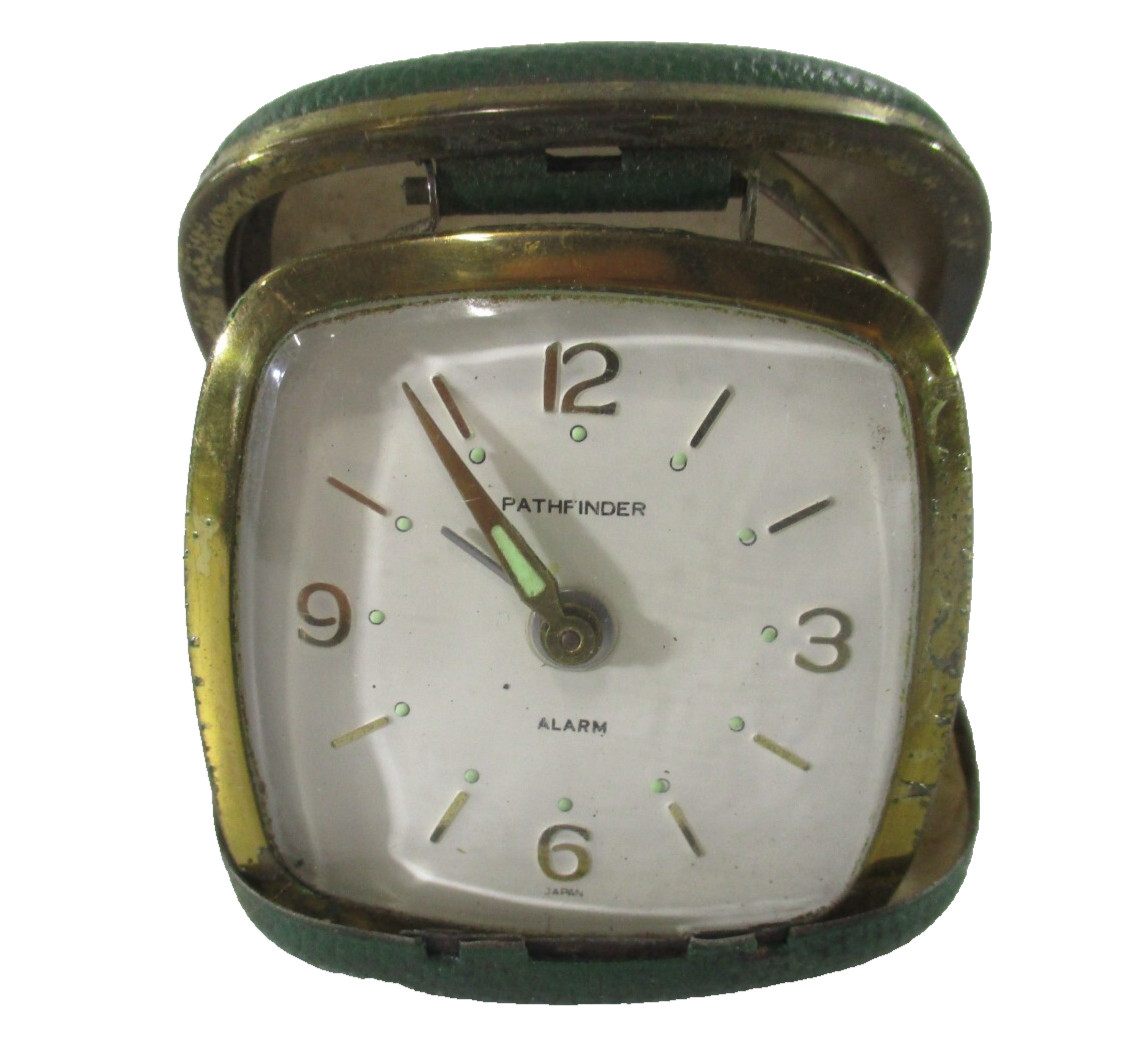 Vintage Pathfinder Alarm Travel Clock PARTS ONLY Japan Movement Green Case 1970s
