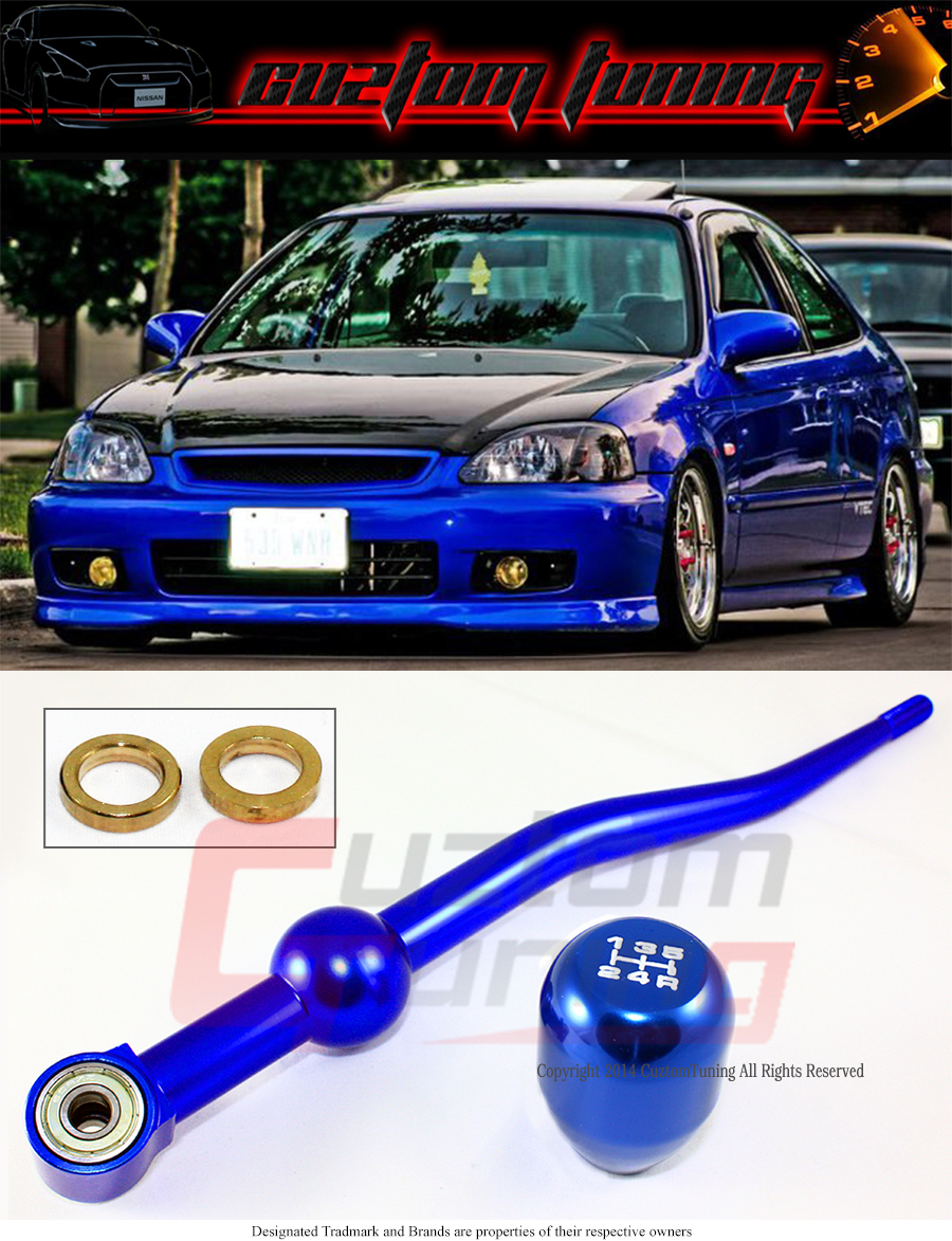 FOR 1988-2000 HONDA CIVIC BLUE DUAL BEND SHORT THROW SHIFTER+ SHIFT KNOB COMBO