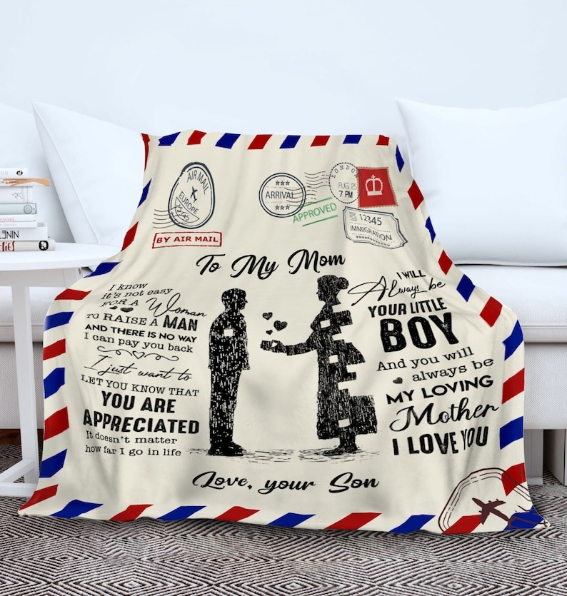Airmail Letter To My Mom Blanket Fleece Throw Gift Mother