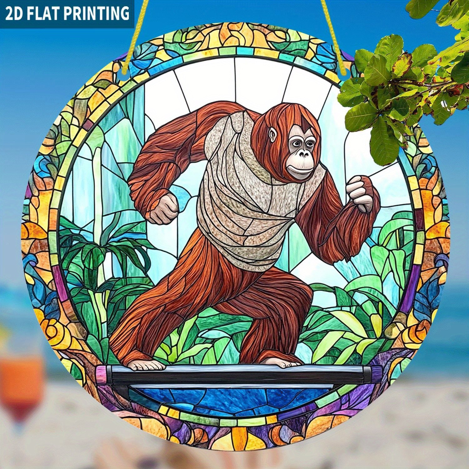 Fighting Rainforest Orangutan Acrylic Suncatcher Wall Decor Vibrant Jungle Gift