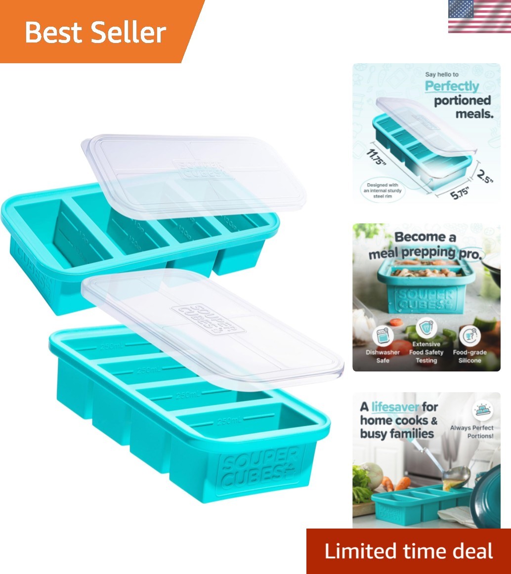 1 Cup Silicone Soup Freezer Molds with Lids - Soup Cubes with Steel Reinforce...