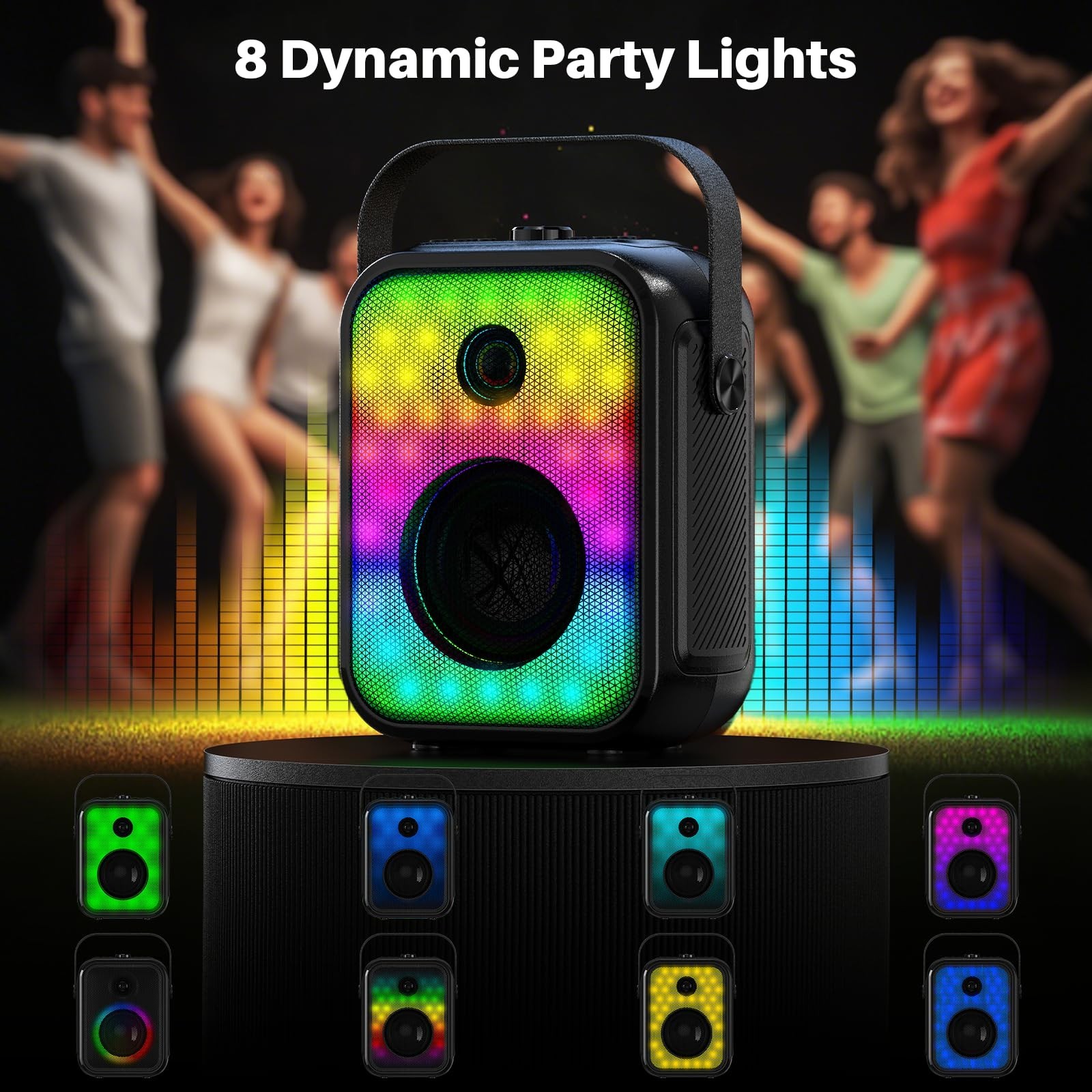 Portable Karaoke Machine with 2 Wireless Microphones, Bluetooth Speaker, LED, FM