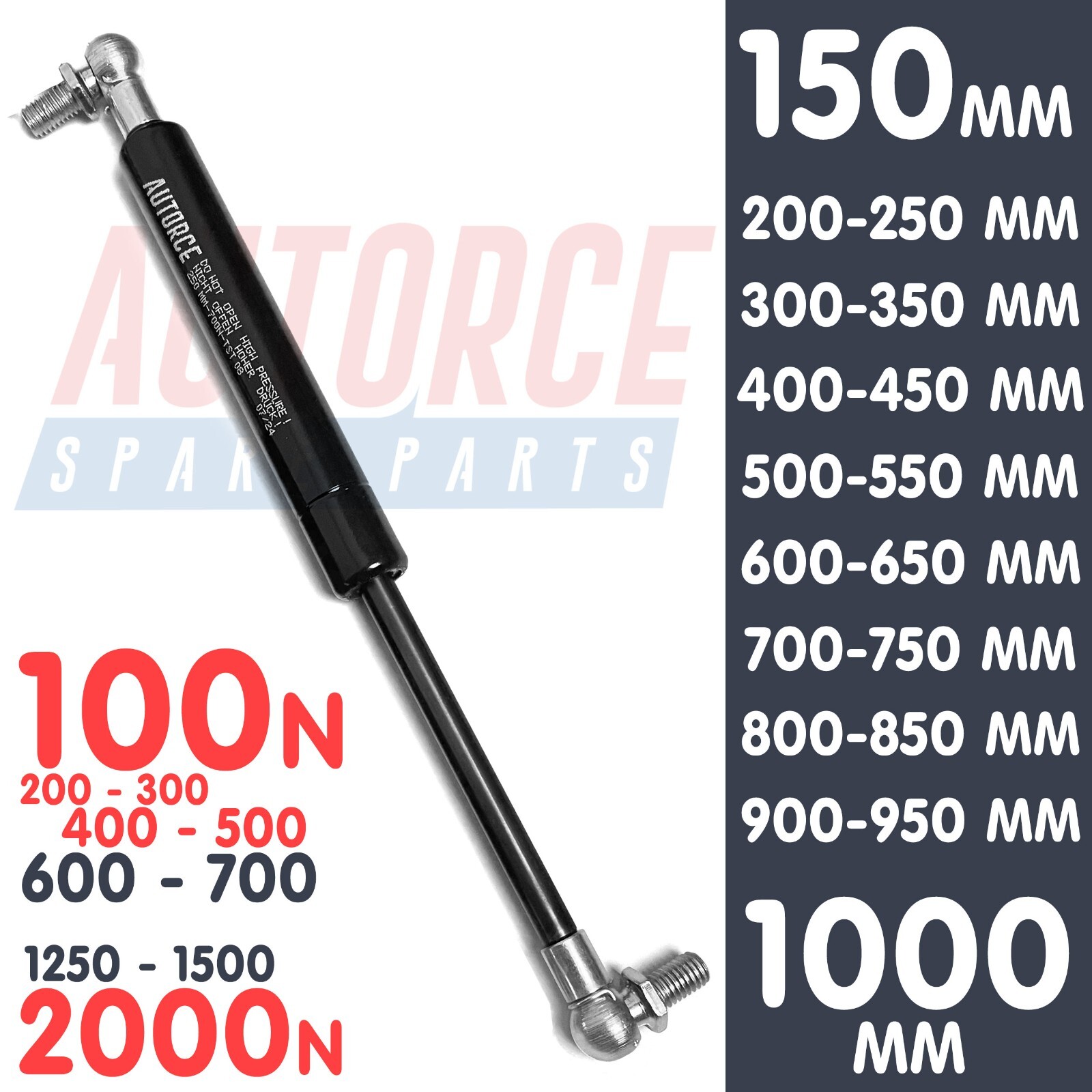 UNIVERSAL GAS STRUT HEAVY LID SUPPORT 150MM-1000MM  100N-2000N BALL JOINT HEAD