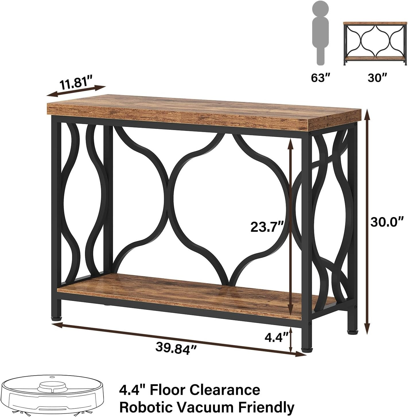 39.4" Console Sofa Table, Farmhouse Entryway Table Hallway Rustic Brown | Indust