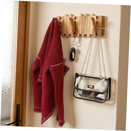 Coat Rack for Small Space: Foldable 13.2Inch Compact Design Wooden 8 Hooks