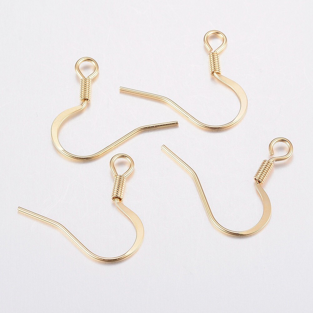100Pcs Stainless Steel Gold French Flat Earring Hooks Ear Wire 17~18x17~20x1.5mm