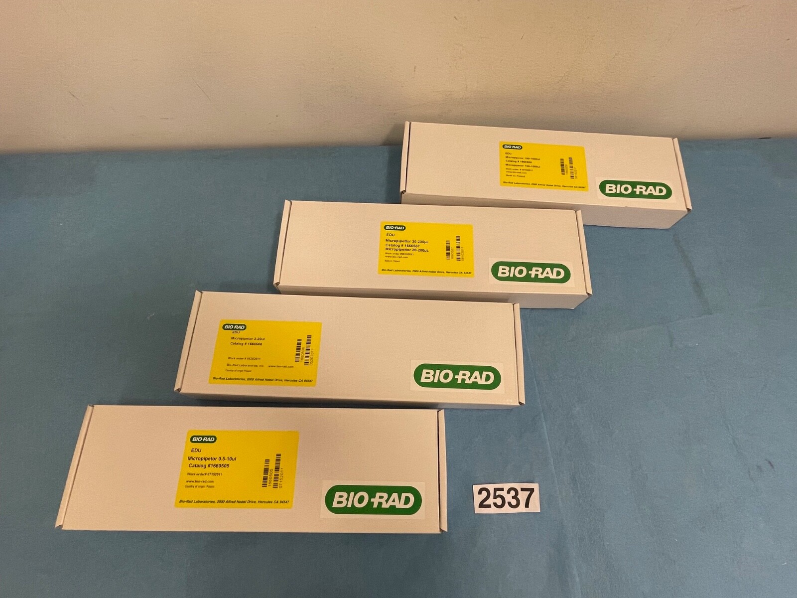 NEW SET OF FOUR (4) BioRad Adjustable Volume Micropipetor, P10, P20, P200, P1000