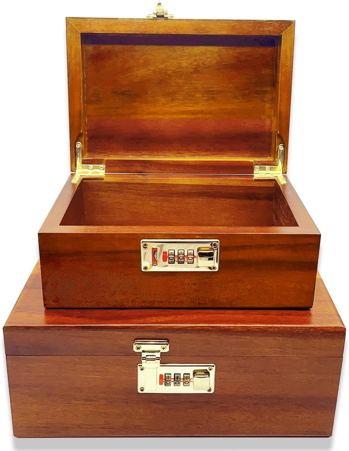 2Pcs Wooden Box Decorative Acacia Wooden Storage Box with Combination Lock with
