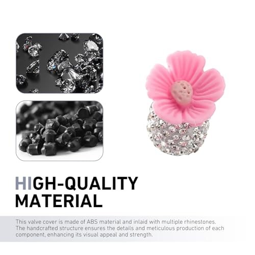 4 PCS Bling Tire Valve Stem Caps, Shiny Rhinestone Flower Car Air 1 PCS Pink
