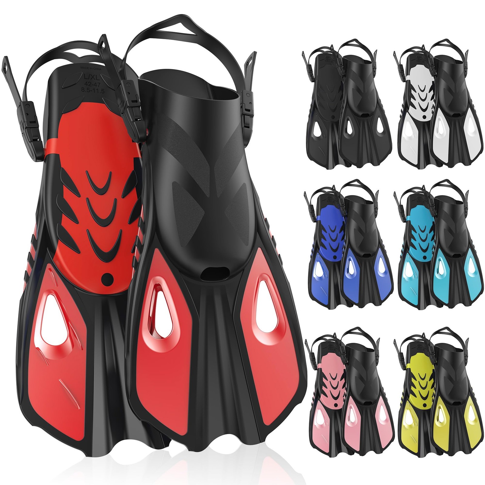 MELUMILU Snorkel Fins, Swim Fins S/M (US Men 4.5-8.5 / Women 5.5-9.5), Red